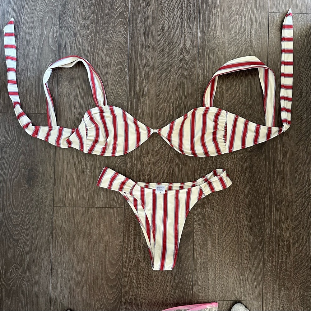 Strawberry Milk Mob Red and White Striped Bikini